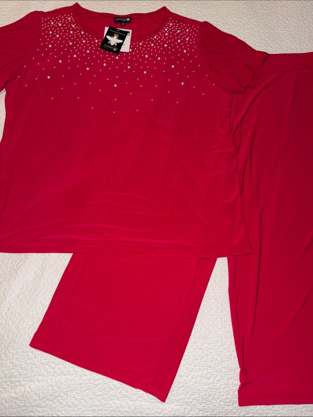 Anthony Original Red w/pearl Embellishments Top & Capri Pant Set